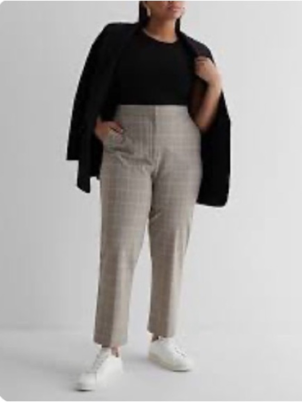 Express Plaid High-Waist Ankle Pants